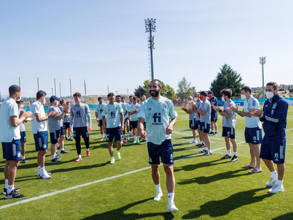 Despedida ayer a los jugadores de la burbuja paralela que han entrenado estos días en Madrid.