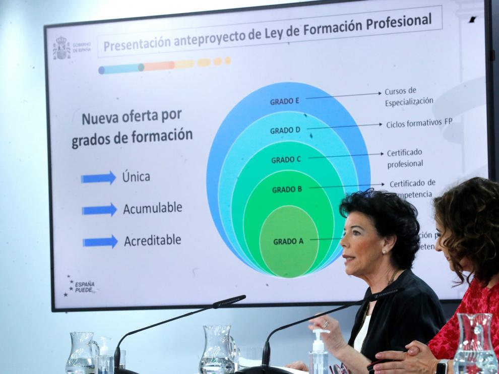 La ministra de Educación, Isabel Celaá, presentando la reforma. formación profesional