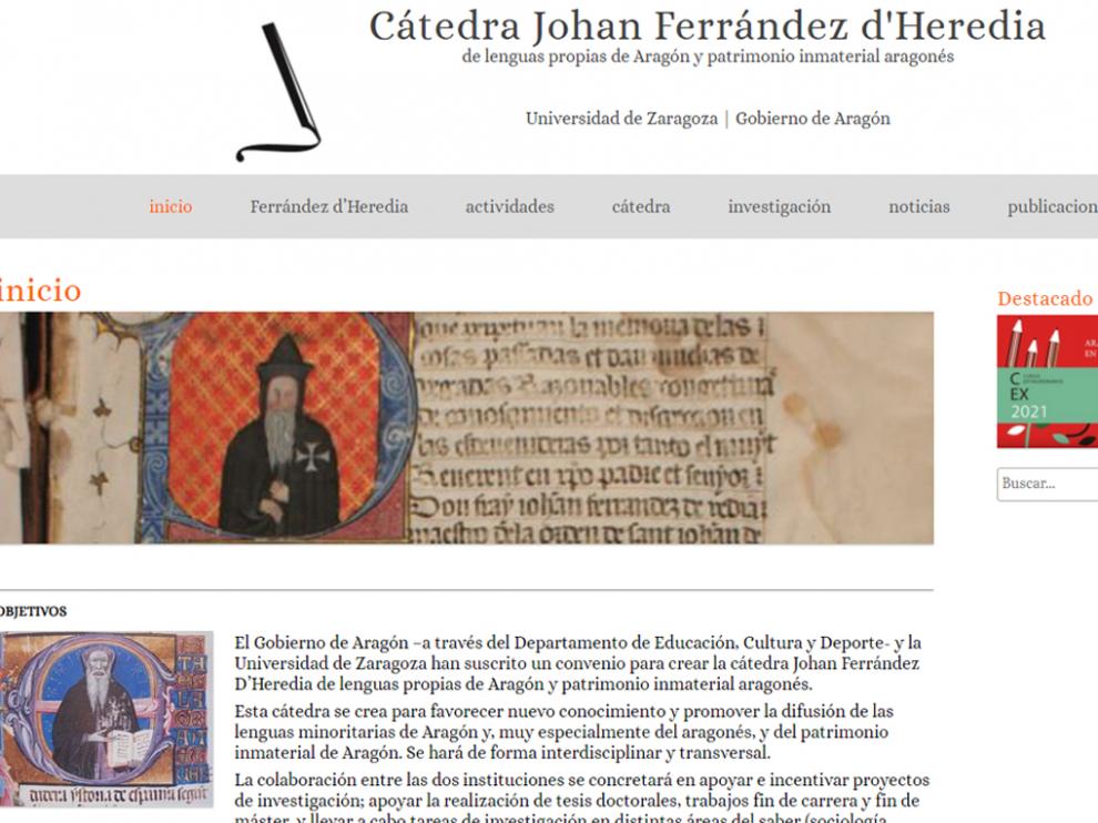 Captura de la web Cátedra Johan Ferrández d’Heredia