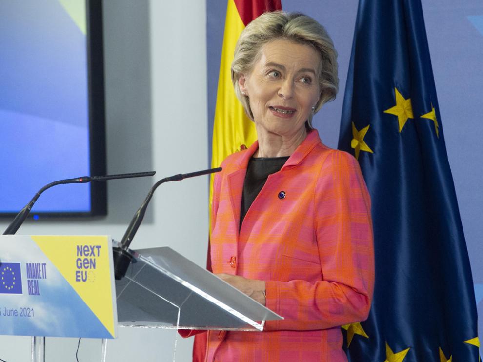 La presidenta de la Comisión Europea, Ursula von der Leyen durante su visita a Madrid este miércoles.