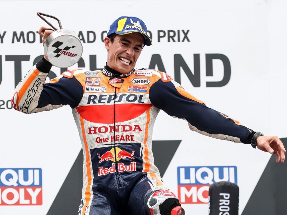 Márquez celebró con intensidad su vuelta a lo más alto del podio.