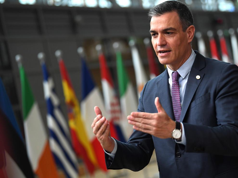 El presidente del Gobierno, Pedro Sánchez, este jueves durante su intervención en Bruselas.
