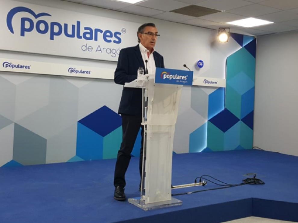 El Presidente del PP en Aragón, durante el balance del curso político