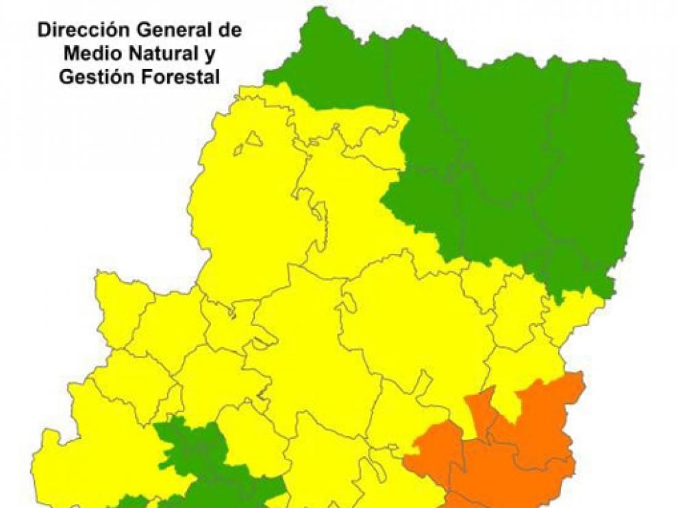 Distribución de las alertas por incendio para este viernes