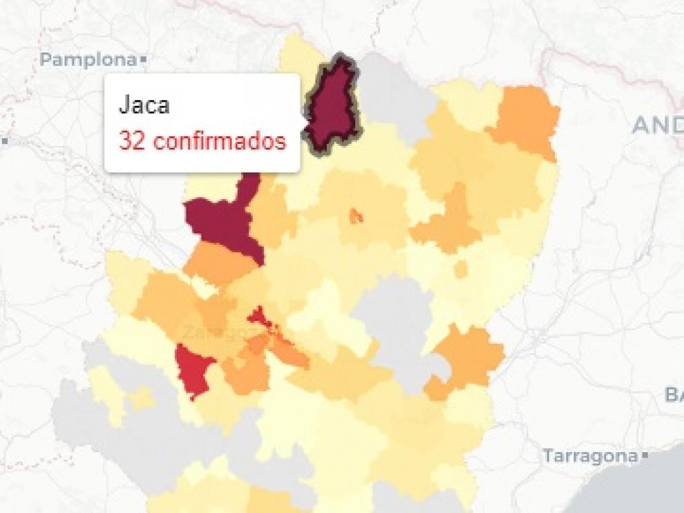 Jaca es la zona de salud con peor dato de Aragón este miércoles.