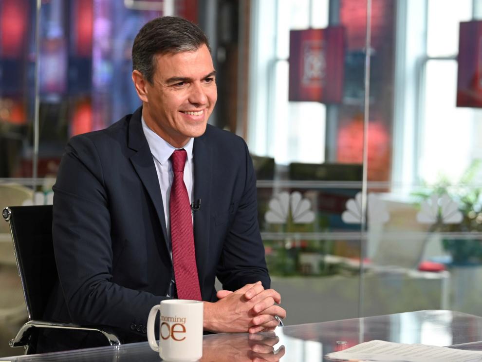 Pedro Sánchez durante la entrevista en el canal MSNBC