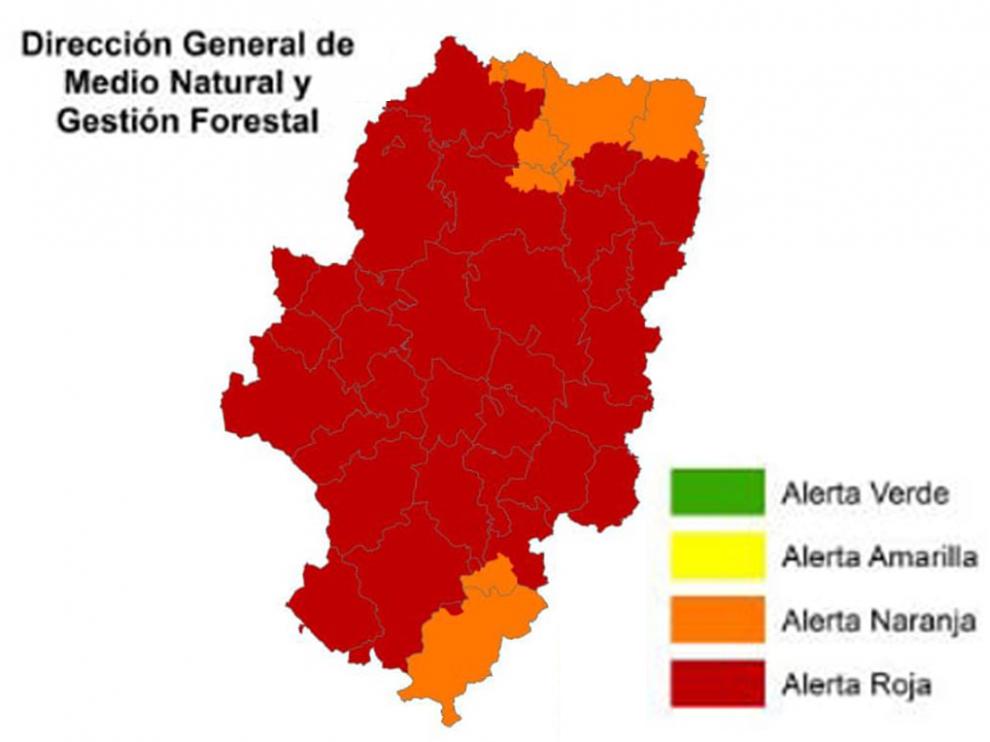 Niveles de alerta de peligro de incendios forestales en Aragón este viernes 23 de julio