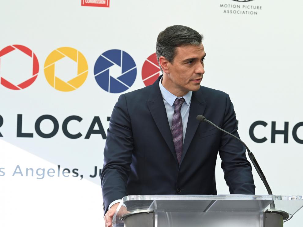 El presidente del Gobierno español, Pedro Sánchez, durante su visita a los estudios de NBC Universal.