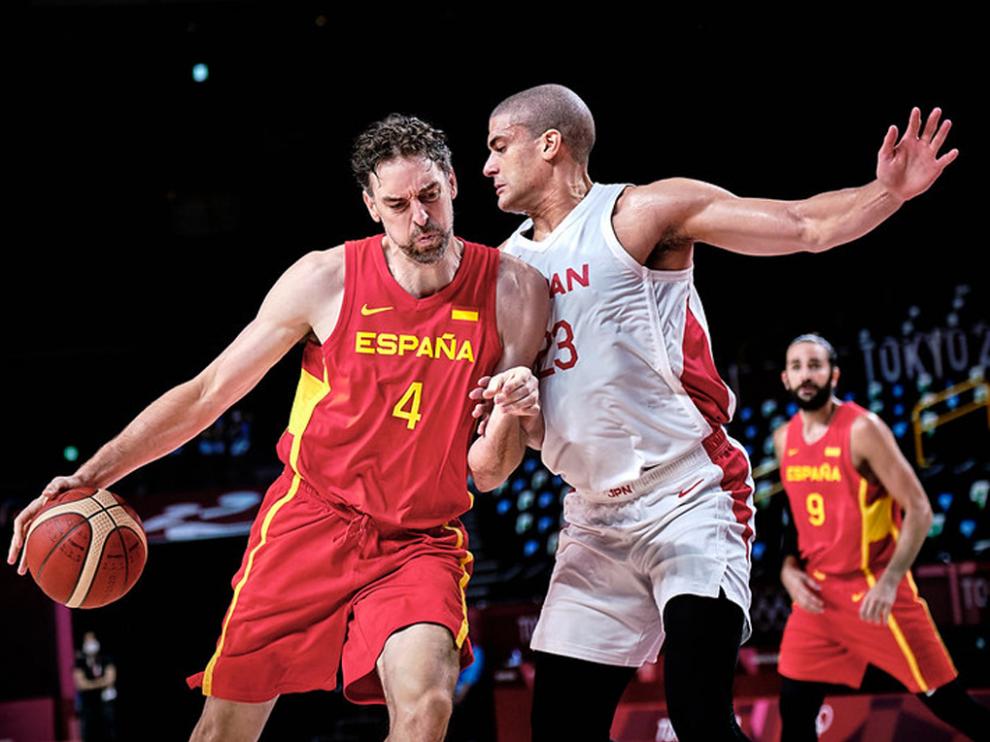 Pau Gasol, en el debut de la selección española masculina de baloncesto, que acabó con victoria sobre Japón (77-88)