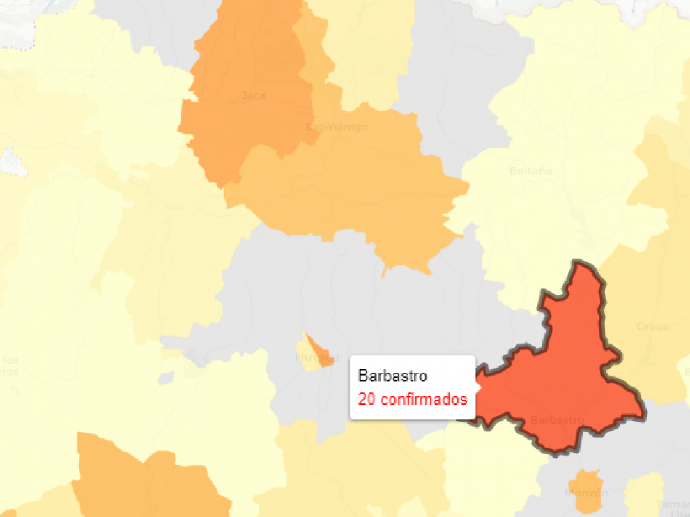 Barbastro es la zona de salud con más número de casos confirmados en las últimas 24 horas