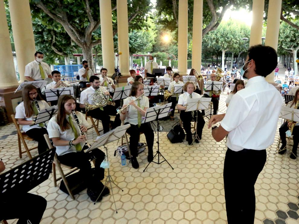 La Banda de Música de Huesca, en su concierto benéfico de este miércoles en el Kiosco del Parque Miguel Servet