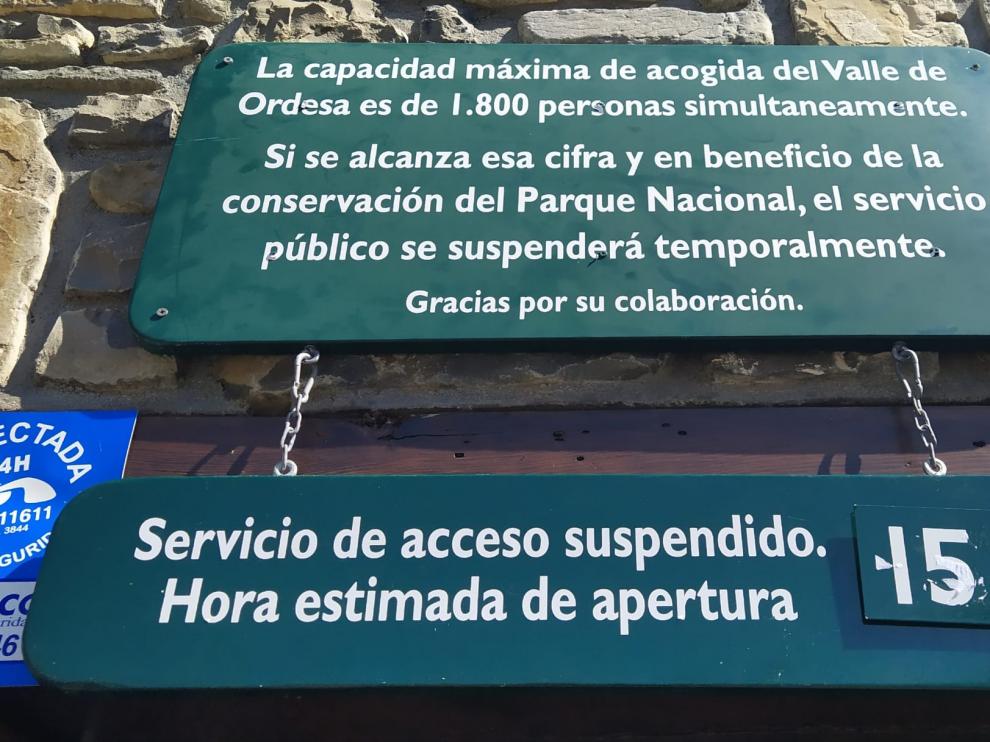 El Cartel de Ordesa por el cierre de este martes anuncia la reapertura a las 15 horas.
