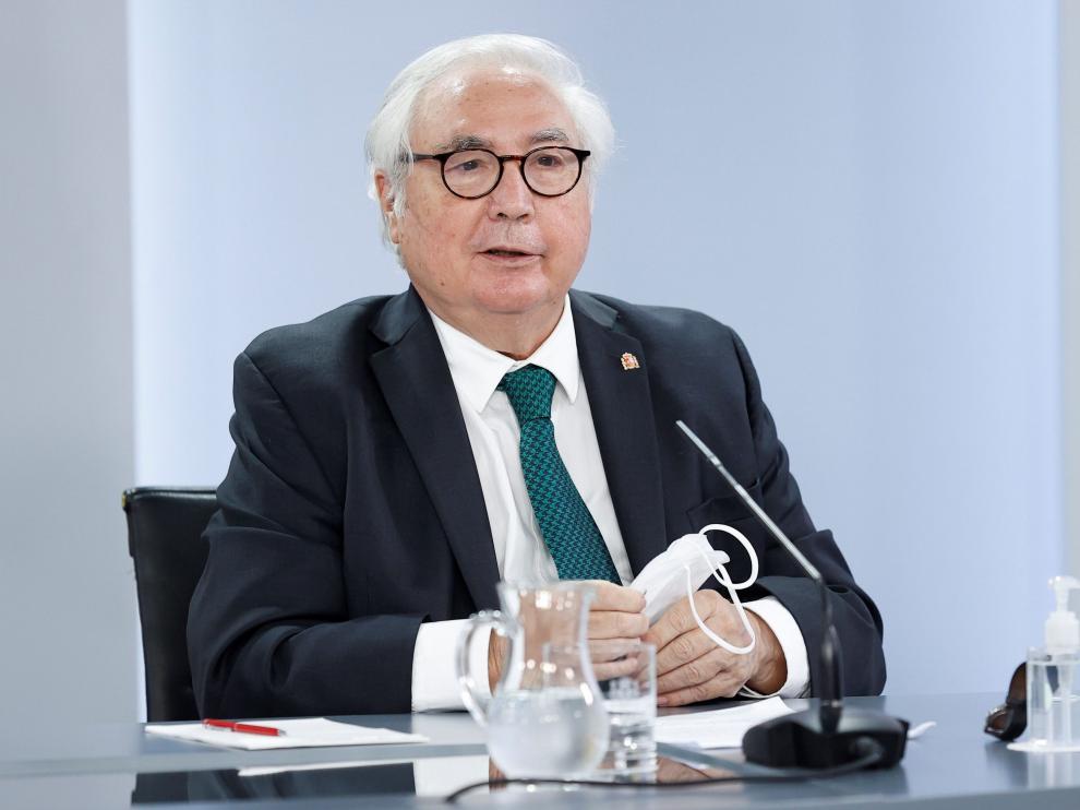 Ministro de Universidades, Manuel Castells, durante la rueda de prensa posterior al Consejo de Ministros de este martes