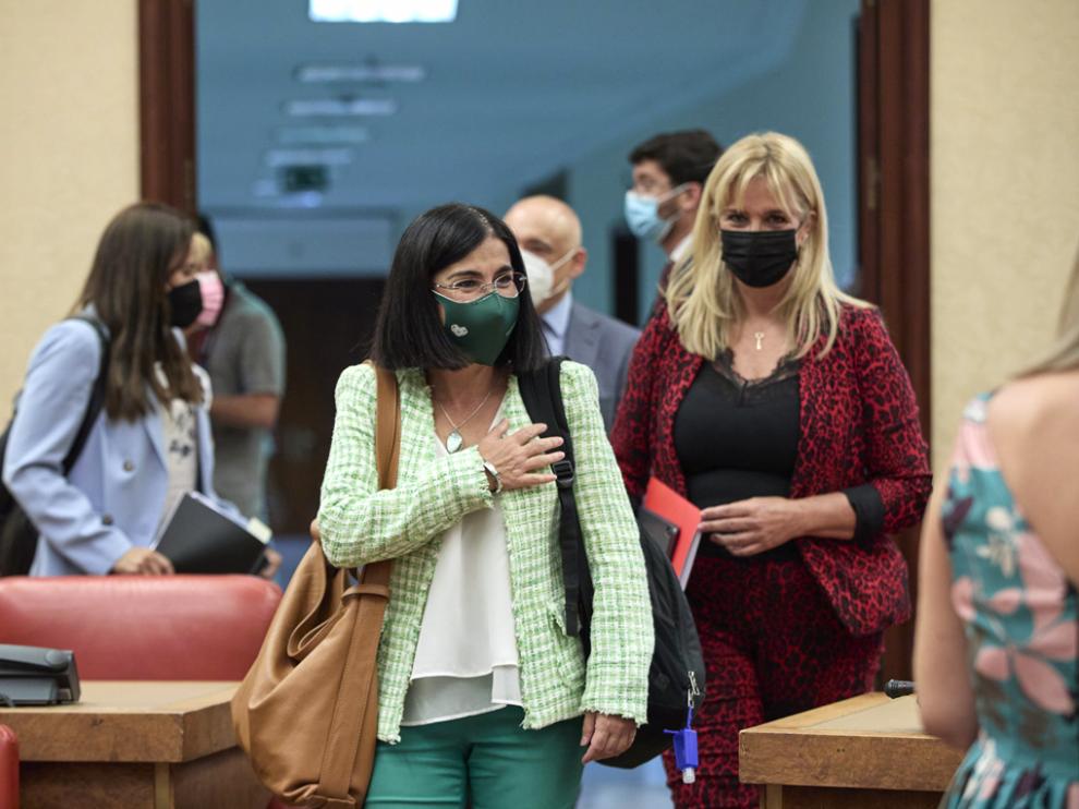 La ministra de Sanidad, Carolina Darias, a su llegada al Congreso de los Diputados para comparecer en comisión