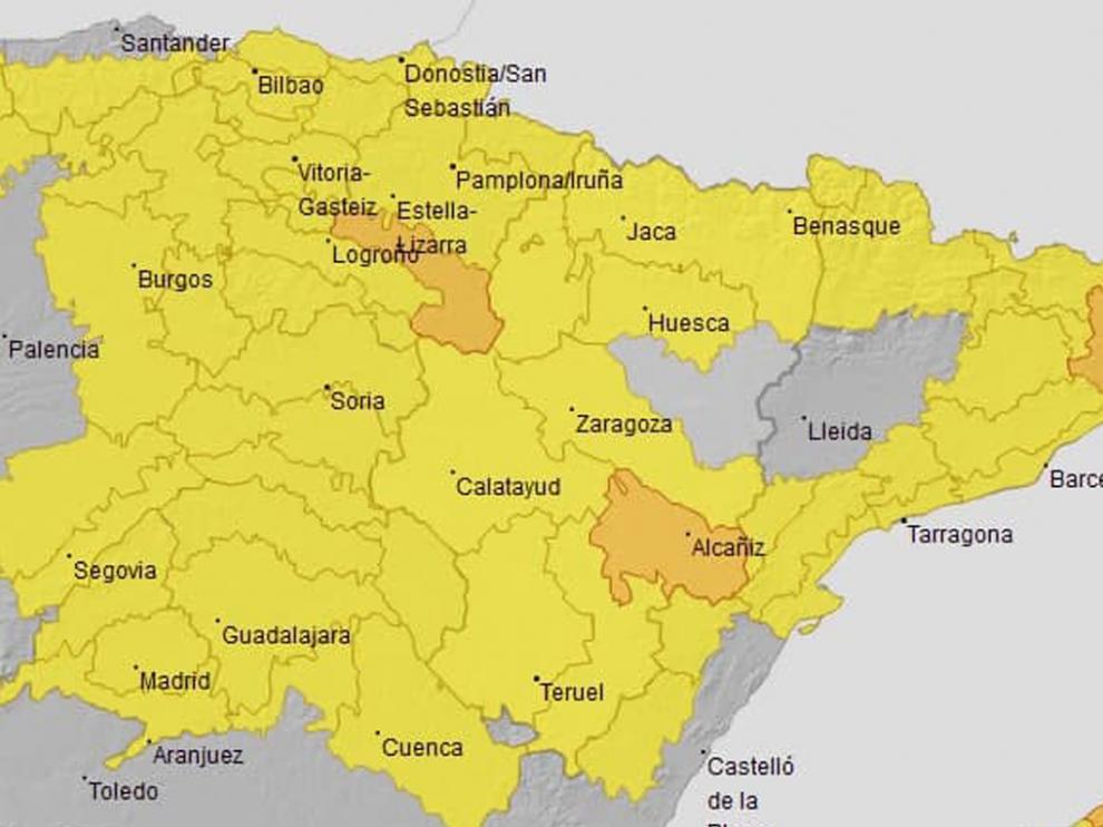 Aviso amarillo en numerosas zonas de las tres provincias aragonesas