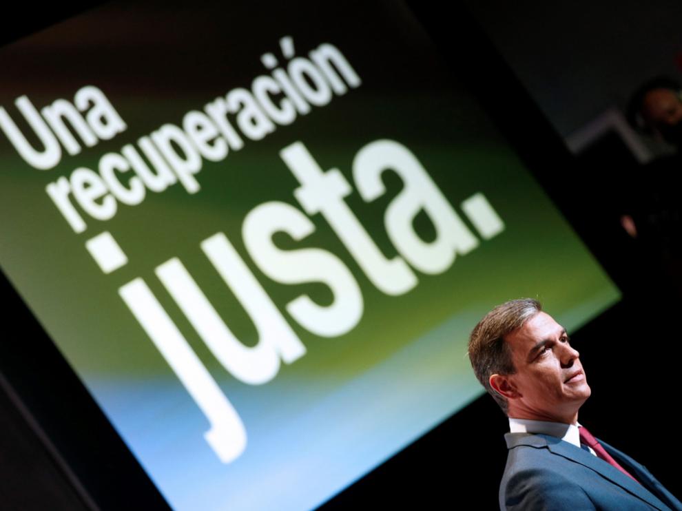 Pedro Sánchez, durante la presentación de los planes del Ejecutivo para lograr una recuperación “justa”
