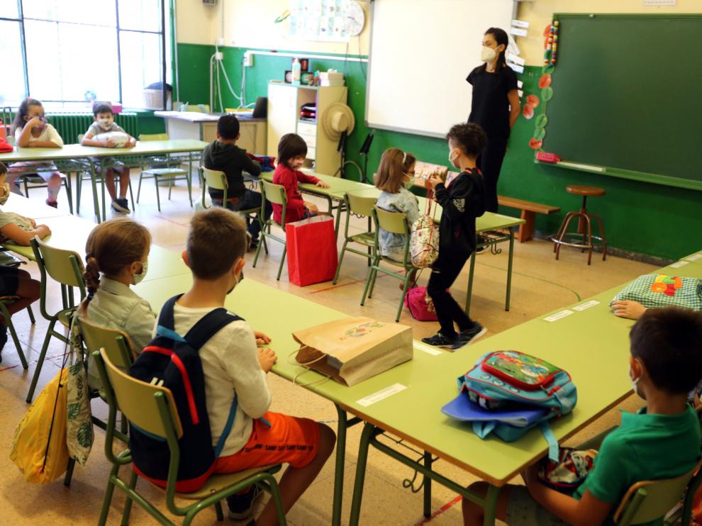 Primer día de clase el curso pasado en el colegio El Parque de Huesca capital