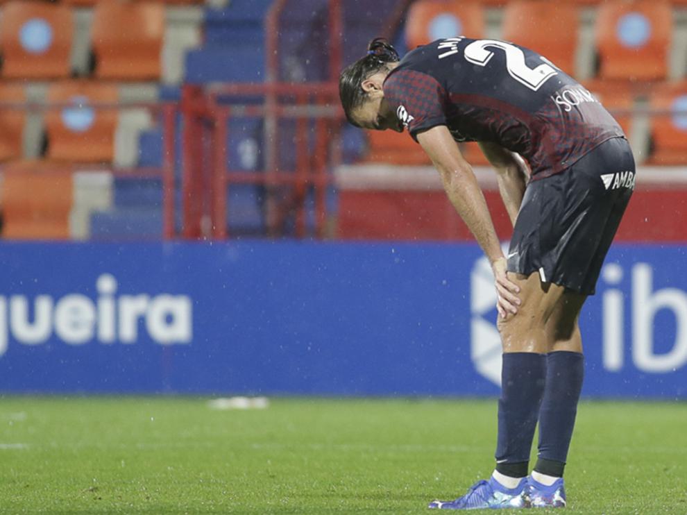 Ignasi Miquel, en gesto de impotencia durante el partido ante el Lugo en el Anxo Carro.
