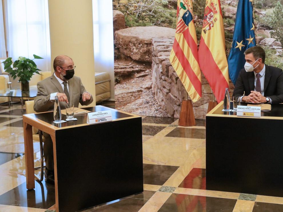 Imagen del encuentro mantenido este jueves entre Javier Lambán y Pedro Sánchez.