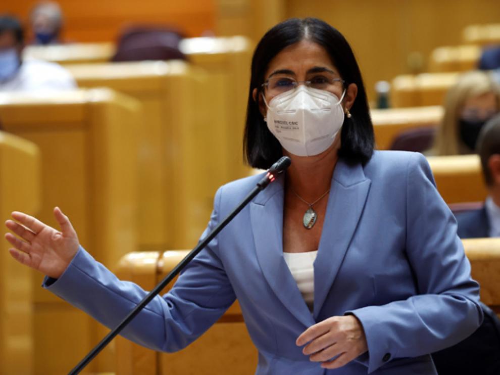 Carolina Darias, durante su intervención en la sesión de control al Gobierno en el Senado este martes
