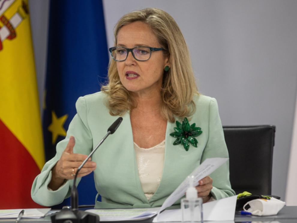 La ministra Nadia Calviño en la rueda de prensa posterior a la reunión del Consejo de Ministros.