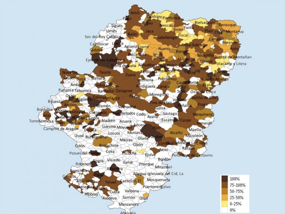 Datos de cobertura de banda ancha en Aragón. Cobertura redes fijas a velocidades ≥100Mbps