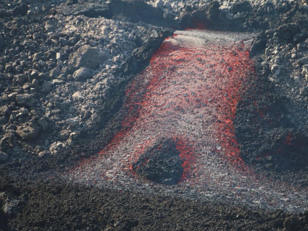 La eurupción del volcán de La Palma este jueves.