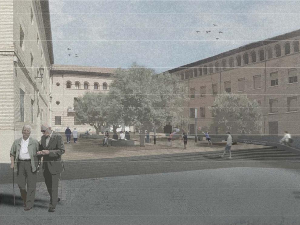 Recreación del futuro aspecto que tendrá la plaza de la Constitución de Barbastro
