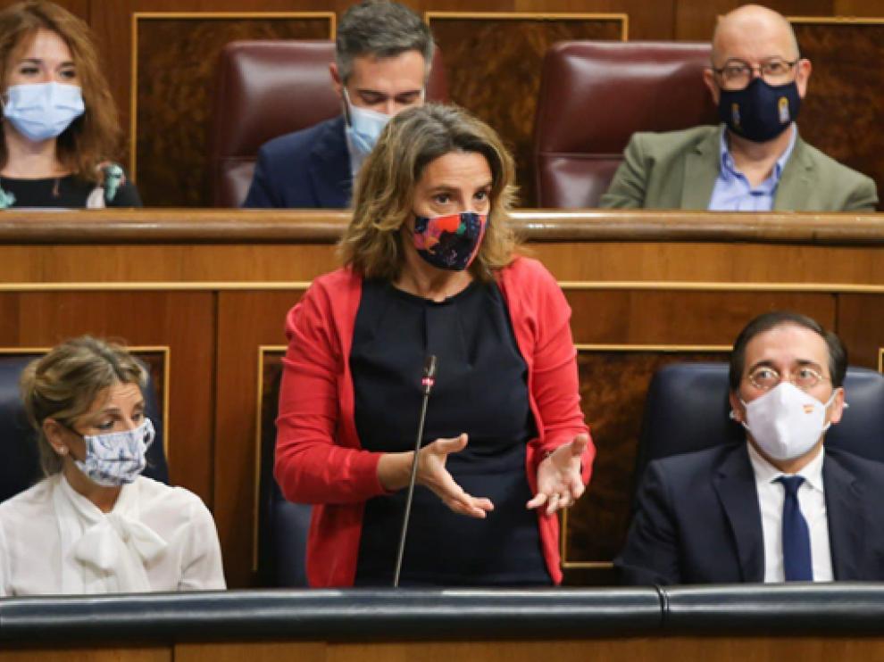 La vicepresidenta Teresa Ribera, en su intervención durante la sesión de control en el Congreso este miércoles