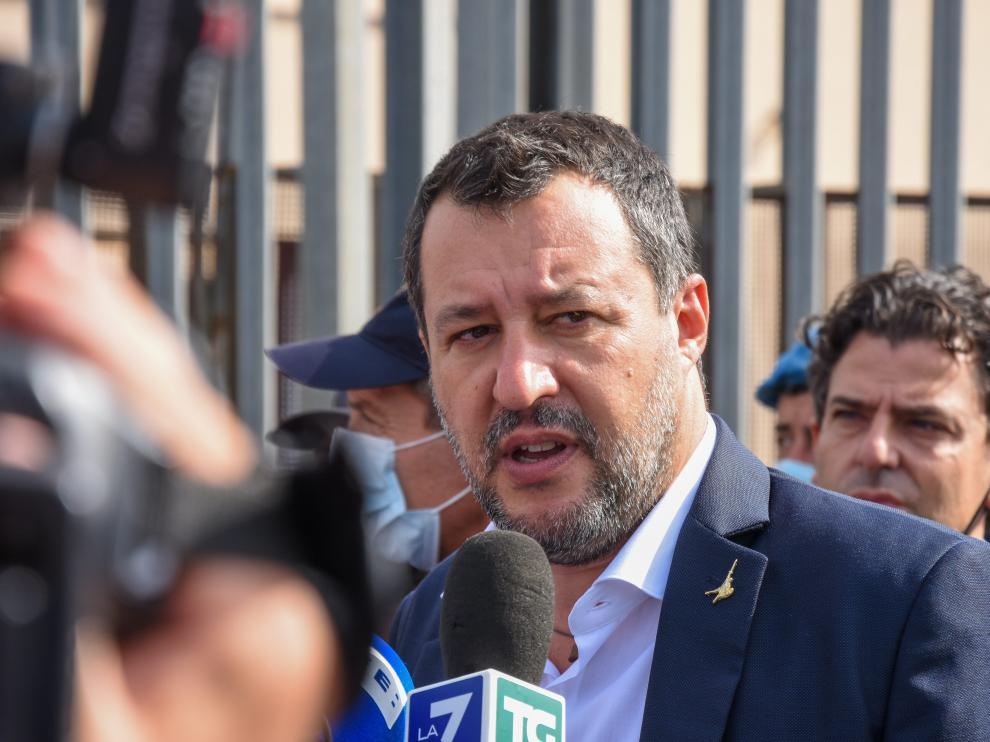 El anterior ministro de Interior italiano, Salvini, a su llegada este sábado a los juzgados de Palermo