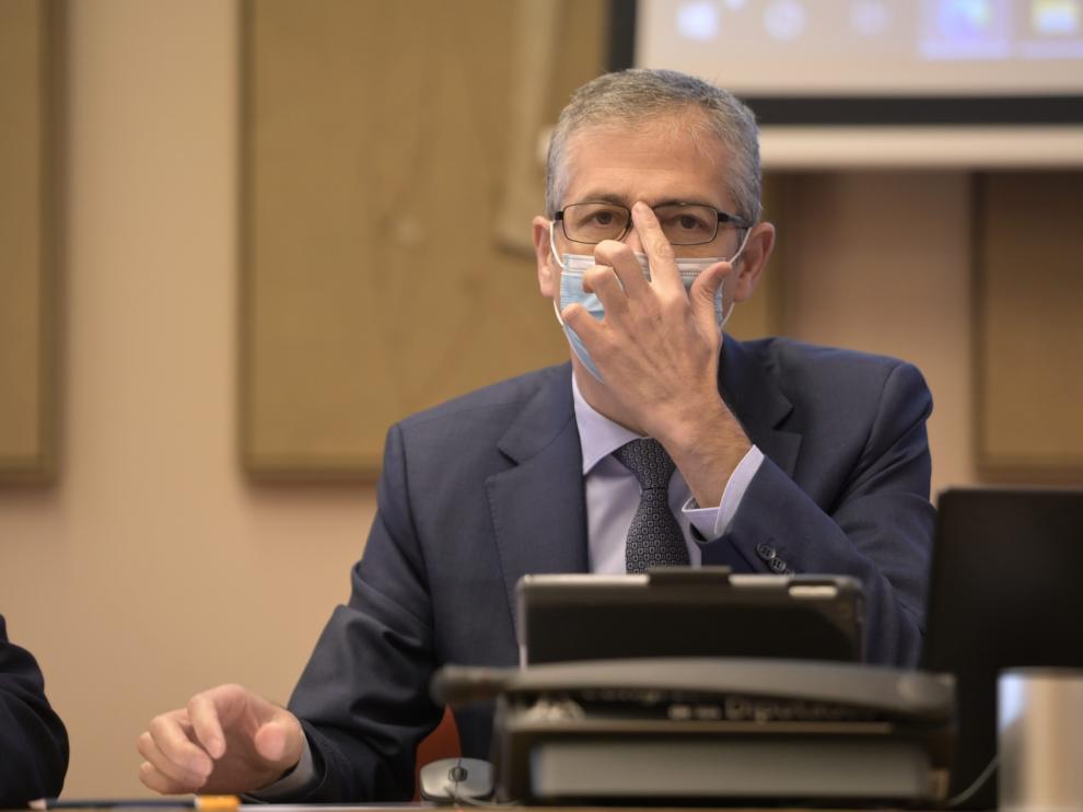 Pablo Hernández de Cos ayer durante su intervención en la Comisión de Presupuestos del Congreso.