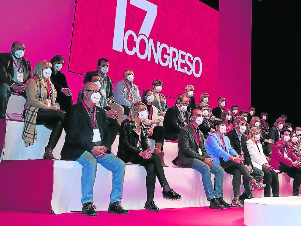 Lambán durante el Congreso de su partido.