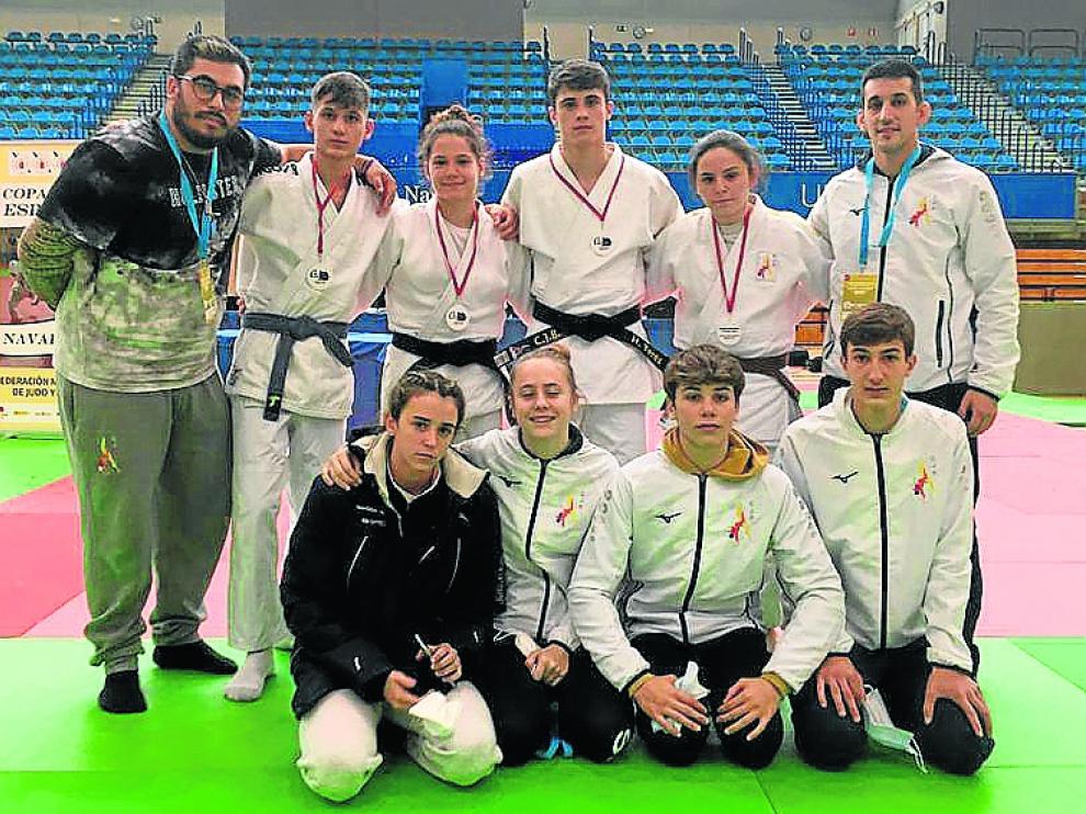 Judocas aragoneses en la competición celebrada el sábado en Pamplona.