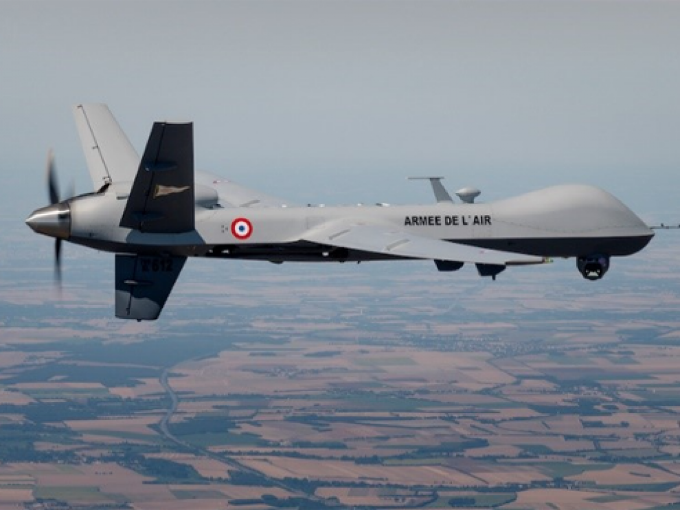 El dron MQ-9 durante su vuelo experimental entre Francia y España.
