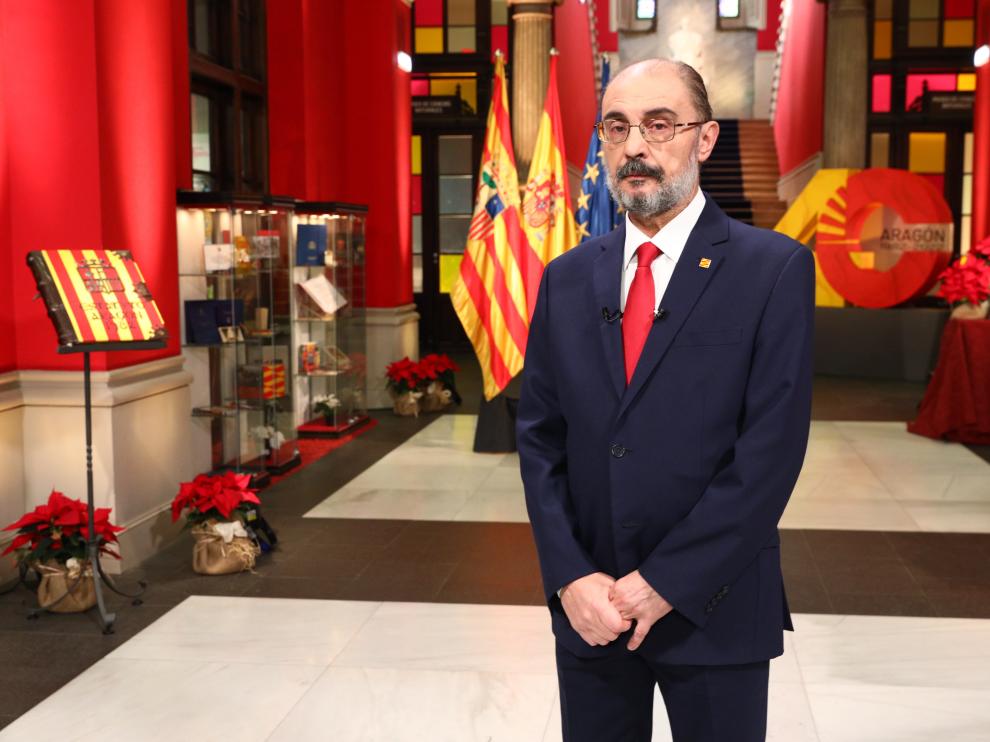 El presidente aragonés durante su discurso de Año Nuevo.