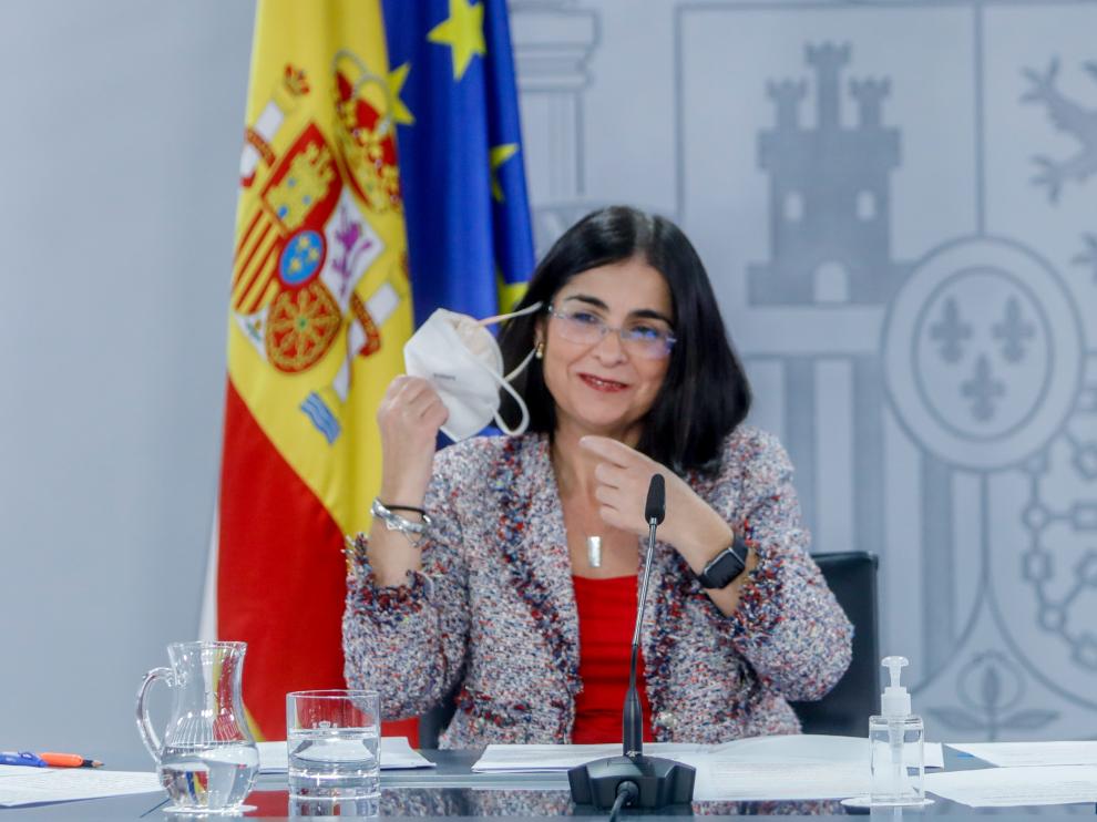 La ministra de Sanidad, Carolina Darias durante su comparecencia.