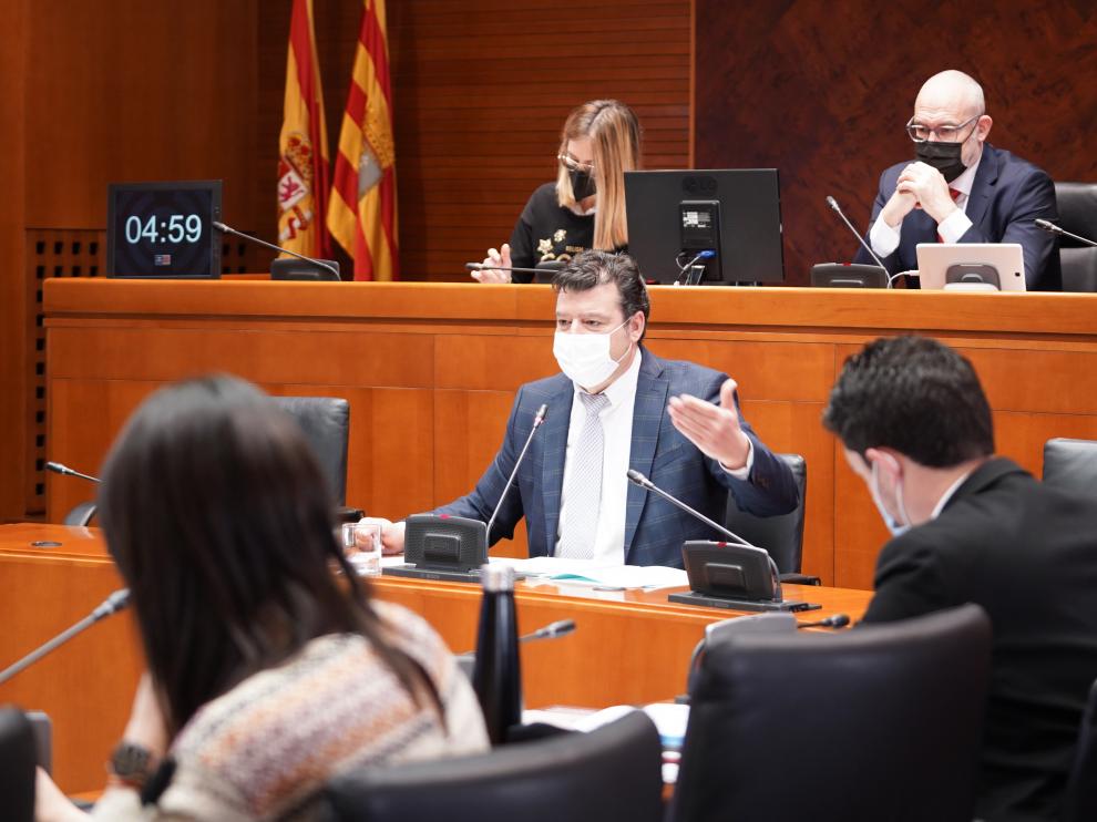 Javier Allué, comisionado para la lucha contra la despoblación en Aragón, en la Comisión Institucional.