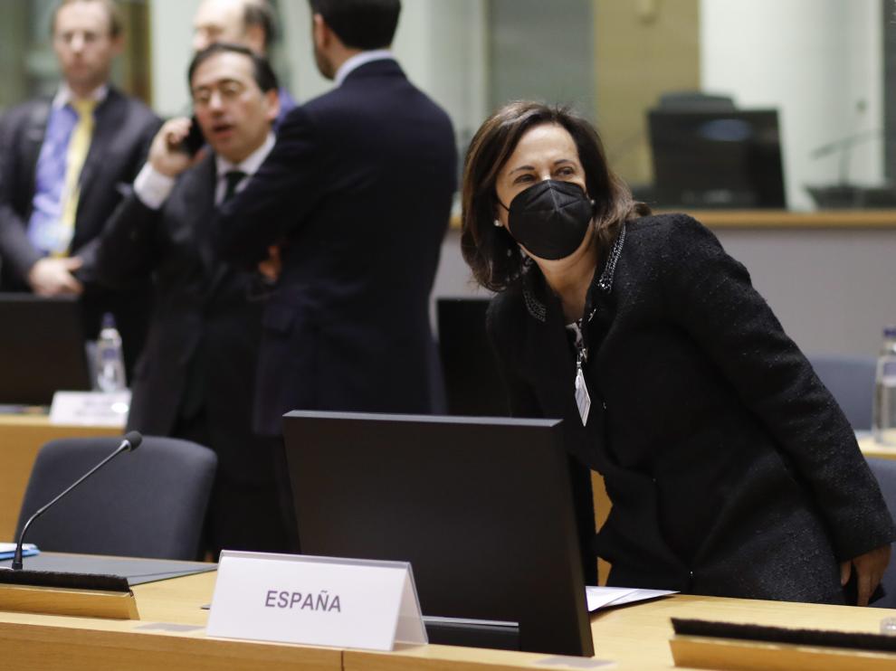 Margarita Robles en la reunión de este lunes de los ministros de Defensa de la UE en Bruselas
