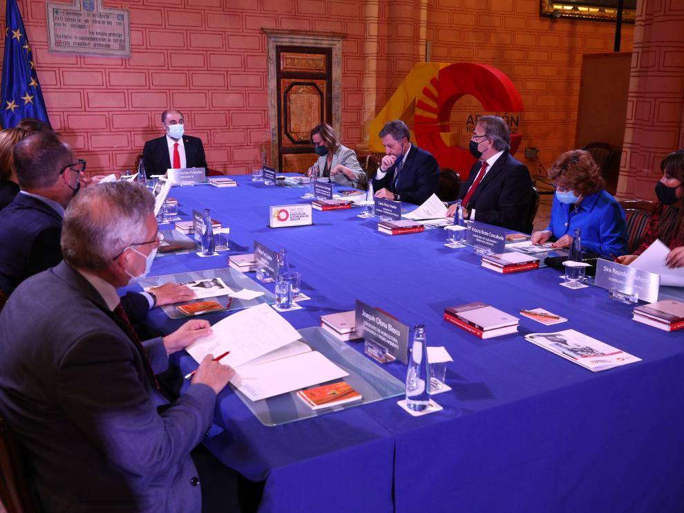 Participantes en el Consejo de Gobierno de Aragón extraordinario celebrado este sábado en Calatayud.