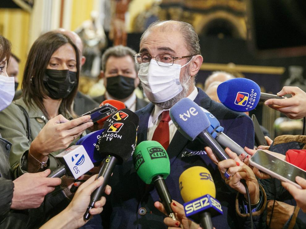 El presidente de Aragón atiende a los medios en Zaragoza este miércoles