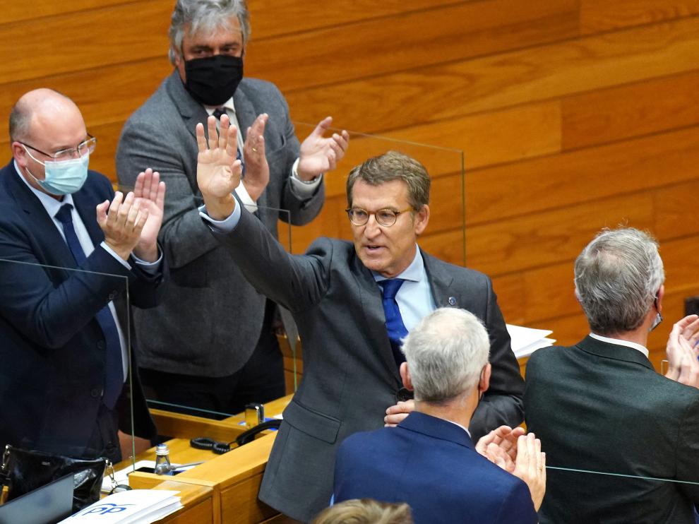 El presidente de la Xunta de Galicia, Feijoó, se despide del parlamento