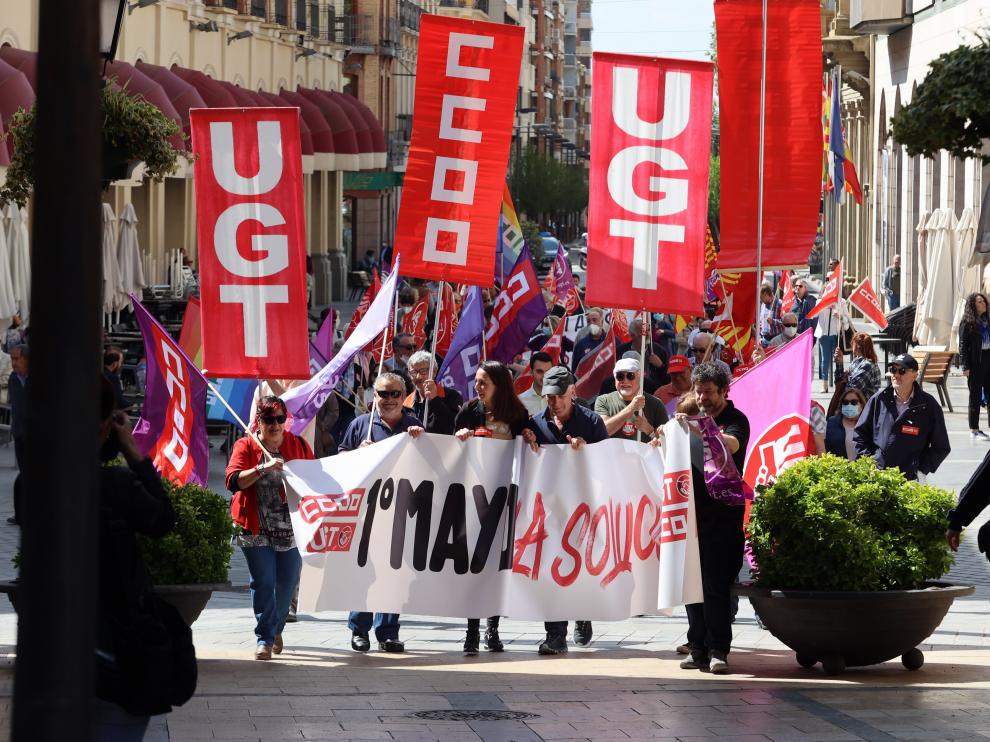 Manifestación en Huesca con motivo del Primero de Mayo.