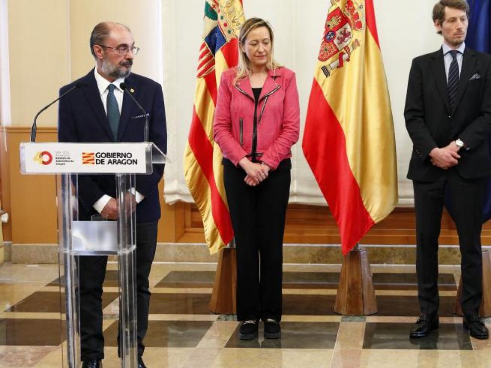 Javier Lambán y Marta Gastón, el jueves durante la presentación del proyecto con representantes de Besins Healthcare.