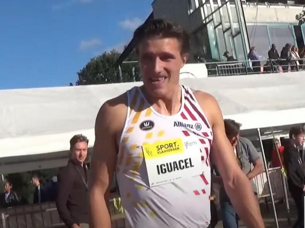 Iguacel, feliz nada más cruzar la meta en la prueba disputada en Bélgica este sábado.