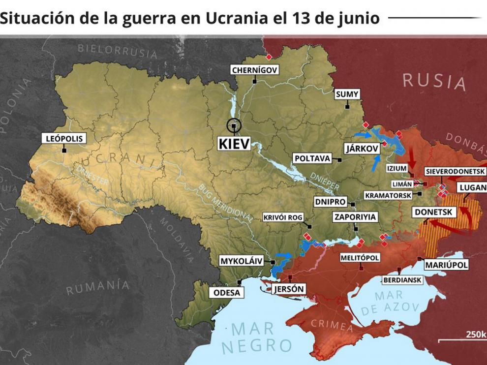 Mapa de la situación de la guerra a lunes 13 de junio