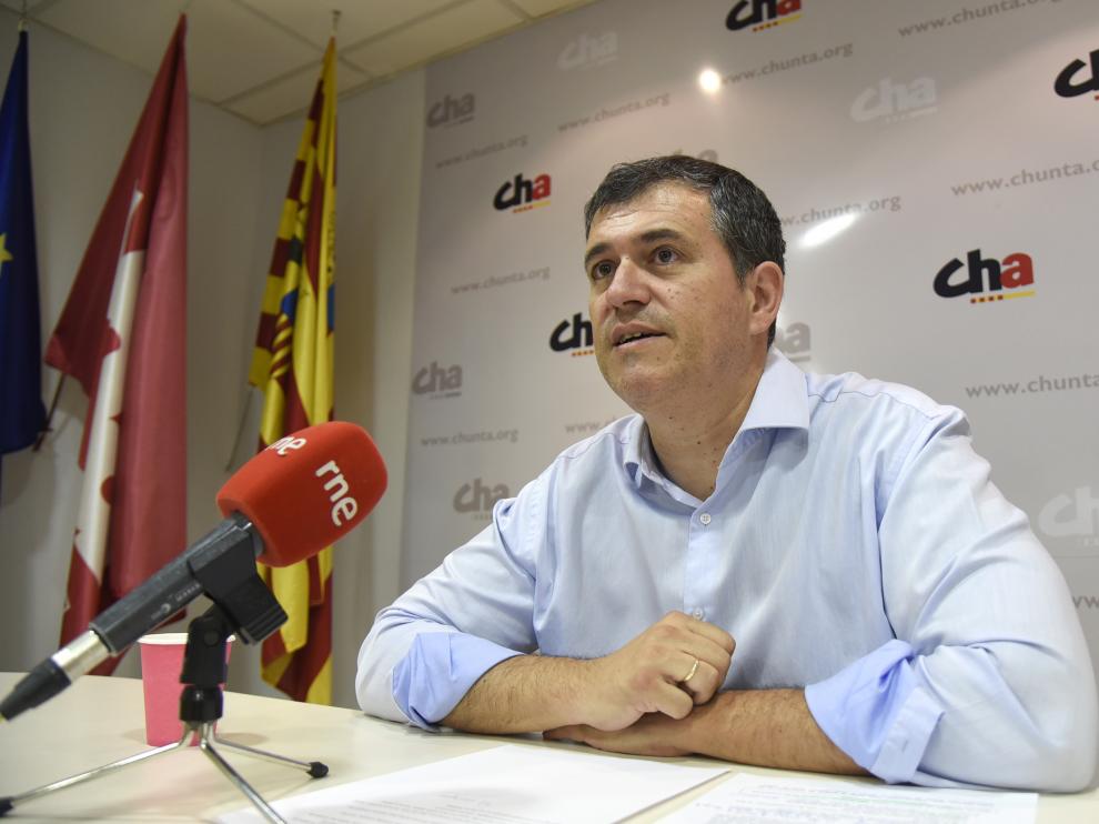 Joaquín Palacín, presidente de CHA, este martes en rueda de prensa.