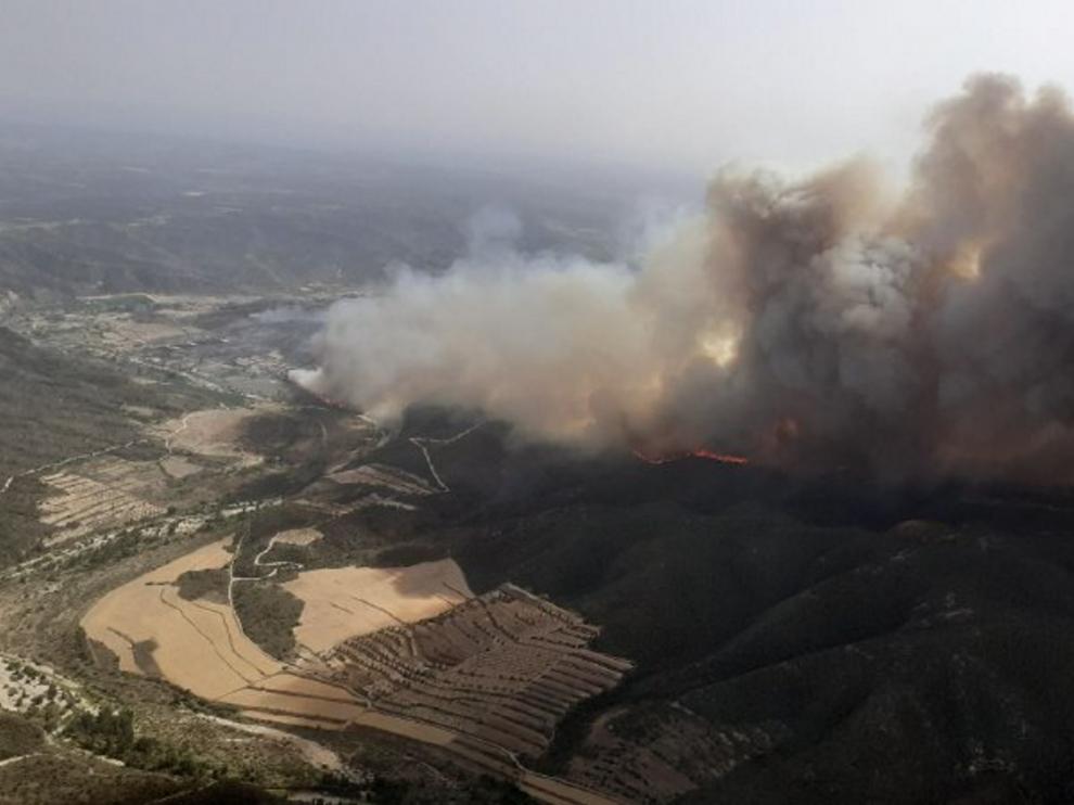 Incendio forestal en Nonaspe, provincia de Zaragoza.