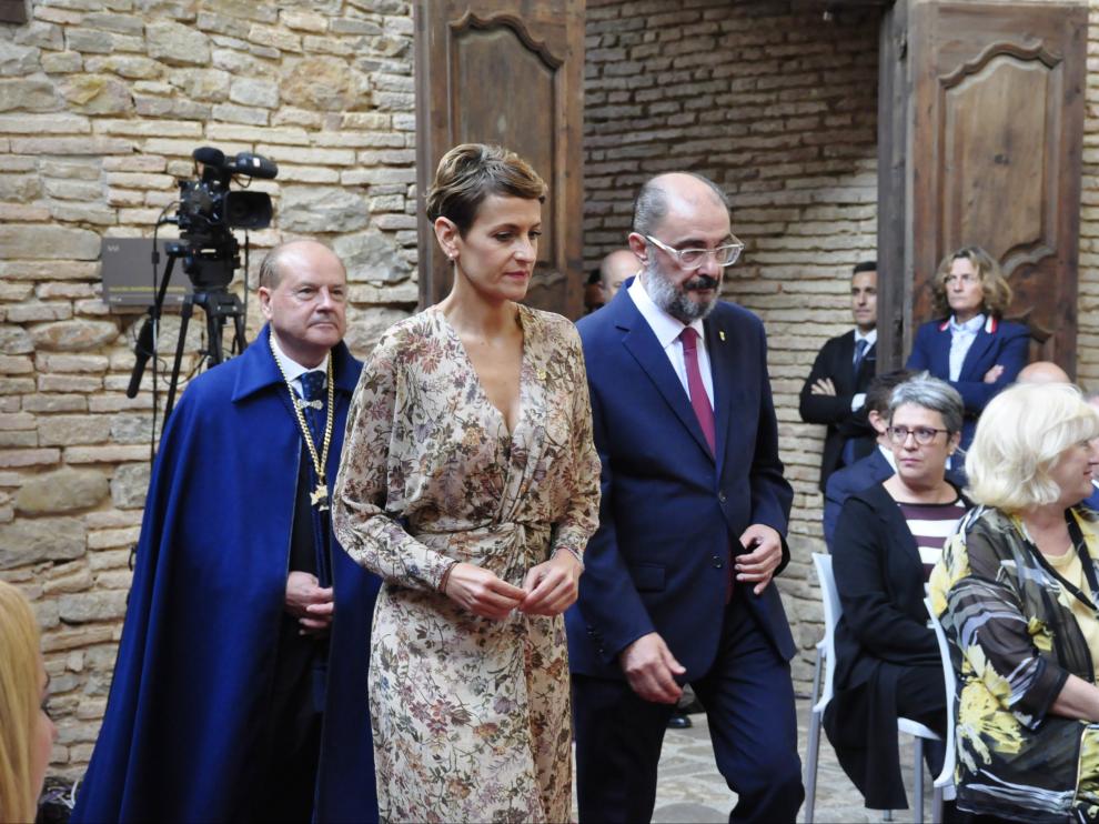 Javier Lambán y María Chivite, presidentes de Aragón y Navarra, han presidido el acto celebrado en el Monasterio de San Juan de la Peña.