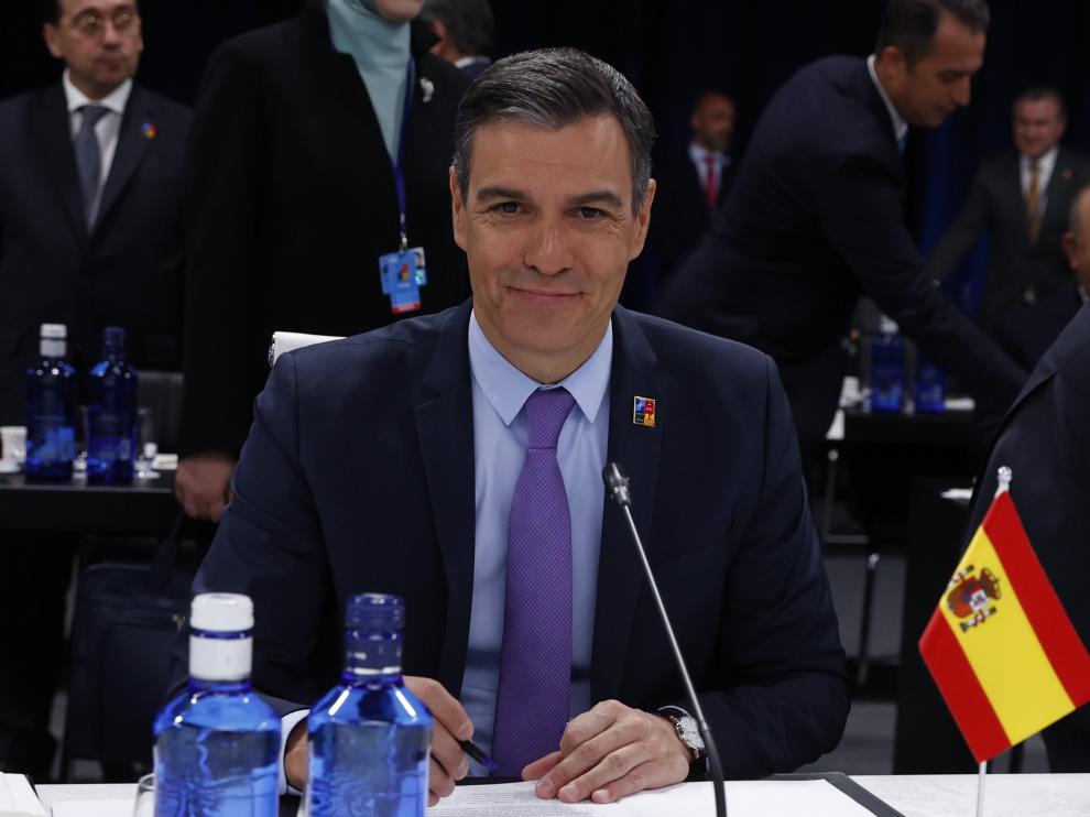 El presidente del Gobierno, Pedro Sánchez, en la segunda jornada de la cumbre de la OTAN que se celebra este jueves en el recinto de Ifema, en Madrid.