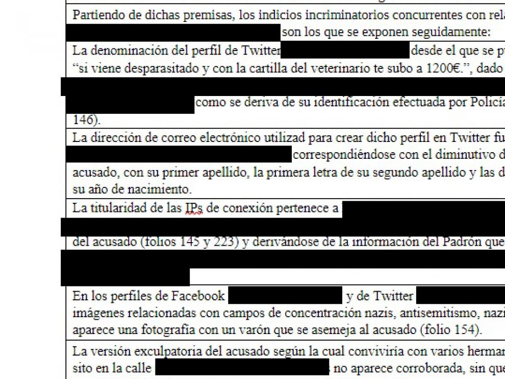 Parte de la sentencia condenatoria a los responsables de un delito de odio contra Moha Gerehou.